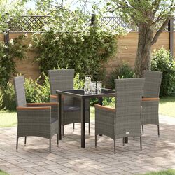 Garden Dining Set 5 Pieces Grey Outdoor Furniture Lounge Cushions Rattan Steel