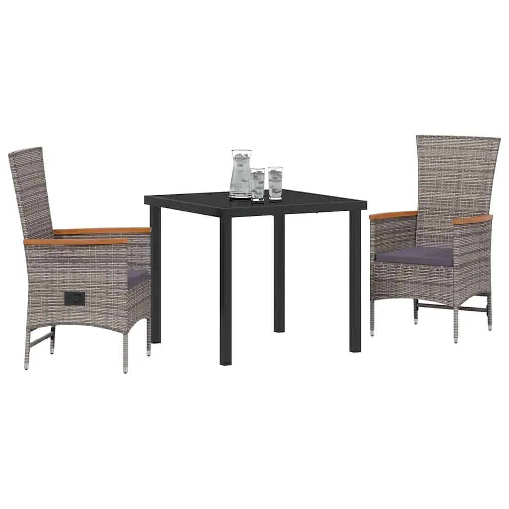 Garden Dining Set 3 Pieces Outdoor Furniture Grey Powder-Coated Steel Tempered
