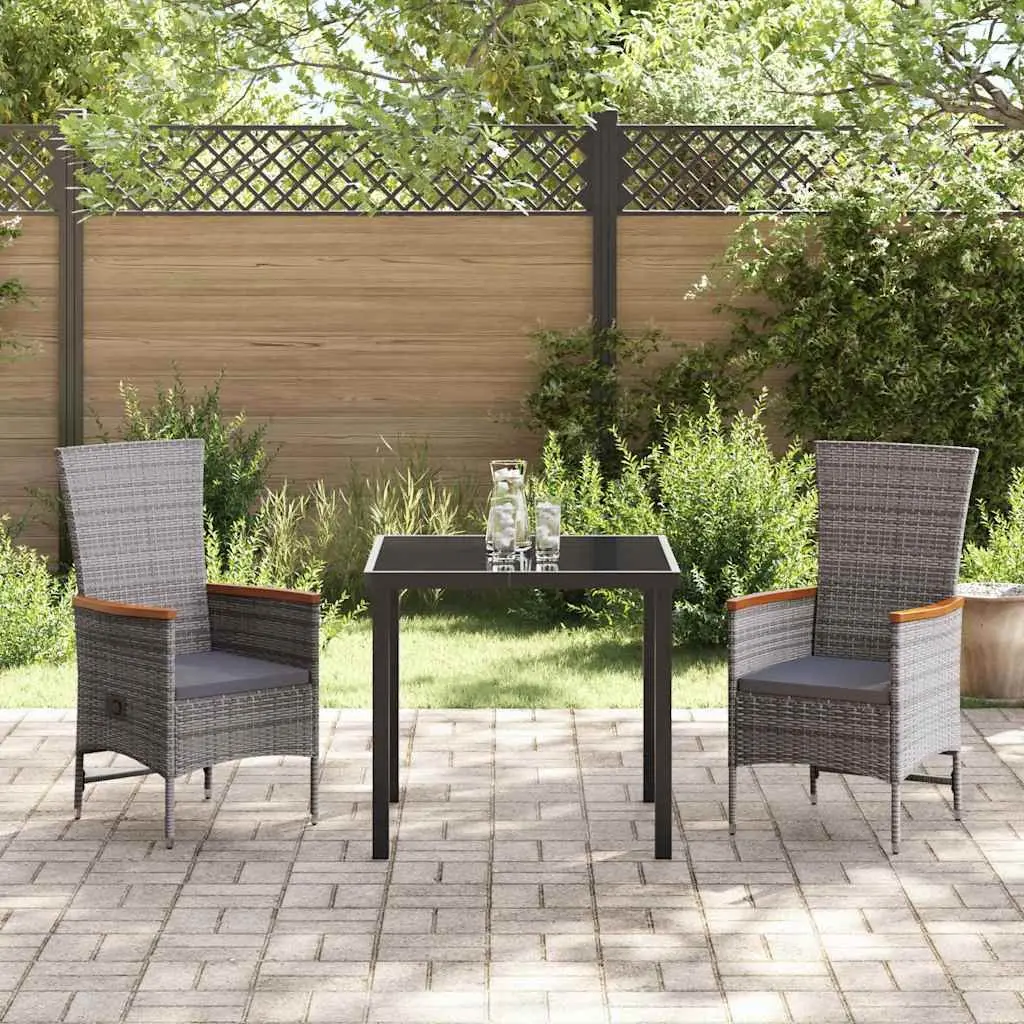 Garden Dining Set 3 Pieces Outdoor Furniture Grey Powder-Coated Steel Tempered