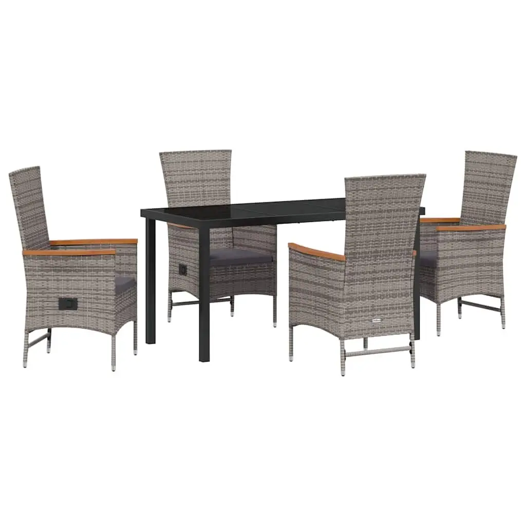 Garden Dining Set 5 Piece Outdoor Furniture Grey Steel Frame Glass Top Rattan