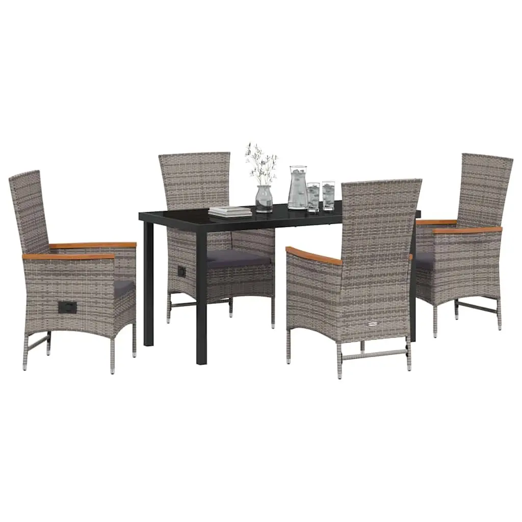 Garden Dining Set 5 Piece Outdoor Furniture Grey Steel Frame Glass Top Rattan