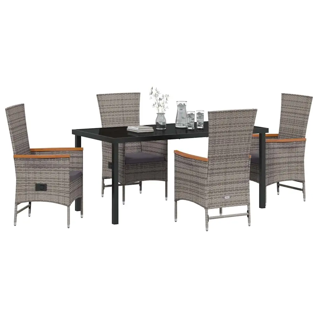 Garden Dining Set Grey 5 Piece Outdoor Furniture Steel Frame Glass Top Cushions
