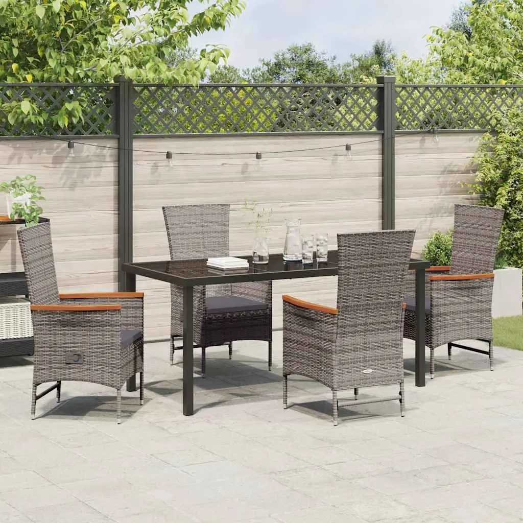 Garden Dining Set Grey 5 Piece Outdoor Furniture Steel Frame Glass Top Cushions