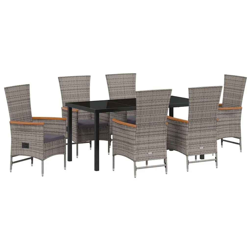 Garden Dining Set Grey 7 Piece Outdoor Furniture Steel Rattan Glass Table Chairs