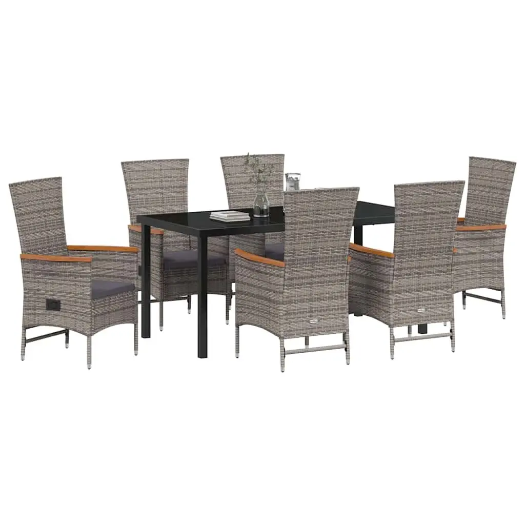 Garden Dining Set Grey 7 Piece Outdoor Furniture Steel Rattan Glass Table Chairs