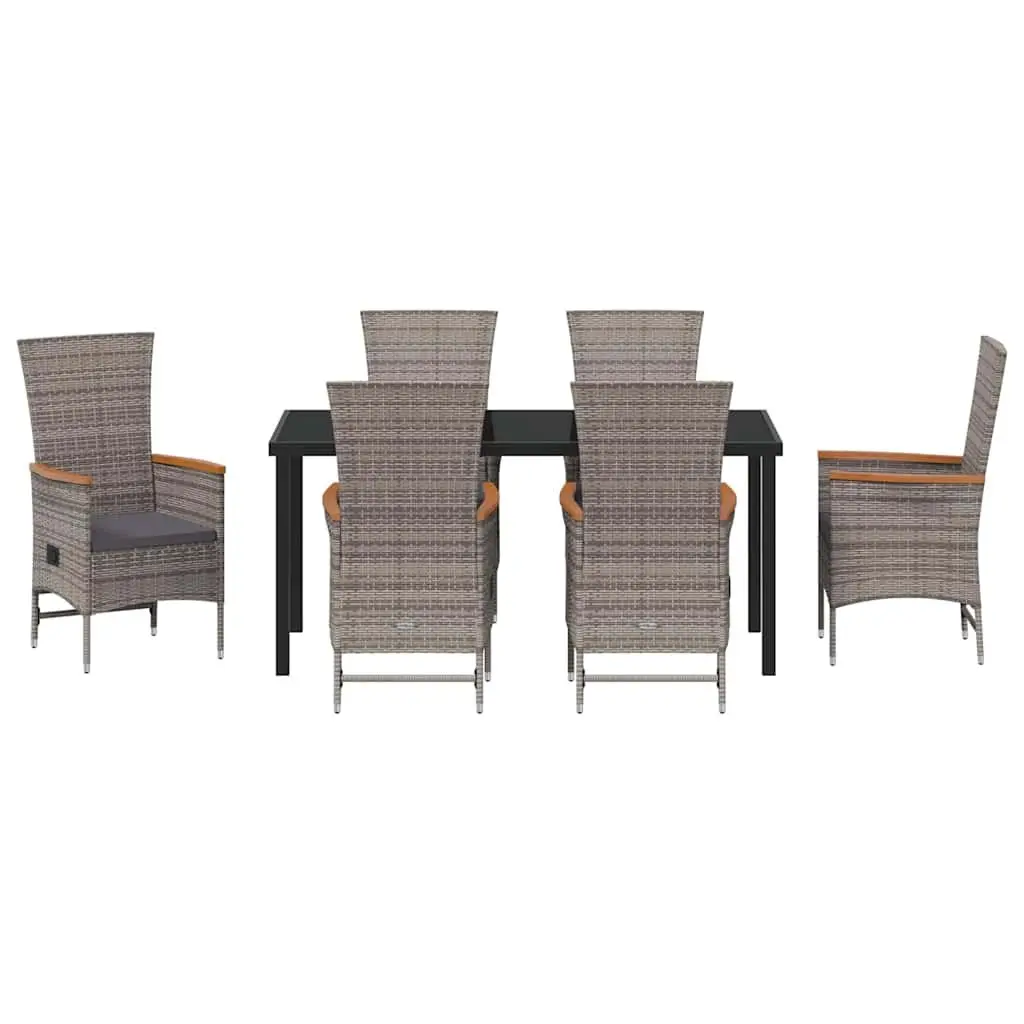 Garden Dining Set Grey 7 Piece Outdoor Furniture Steel Rattan Glass Table Chairs