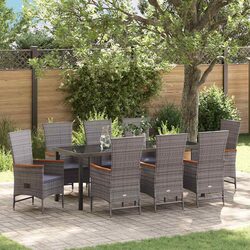 Garden Dining Set 9 Piece Grey Outdoor Furniture Reclining Chairs Tempered