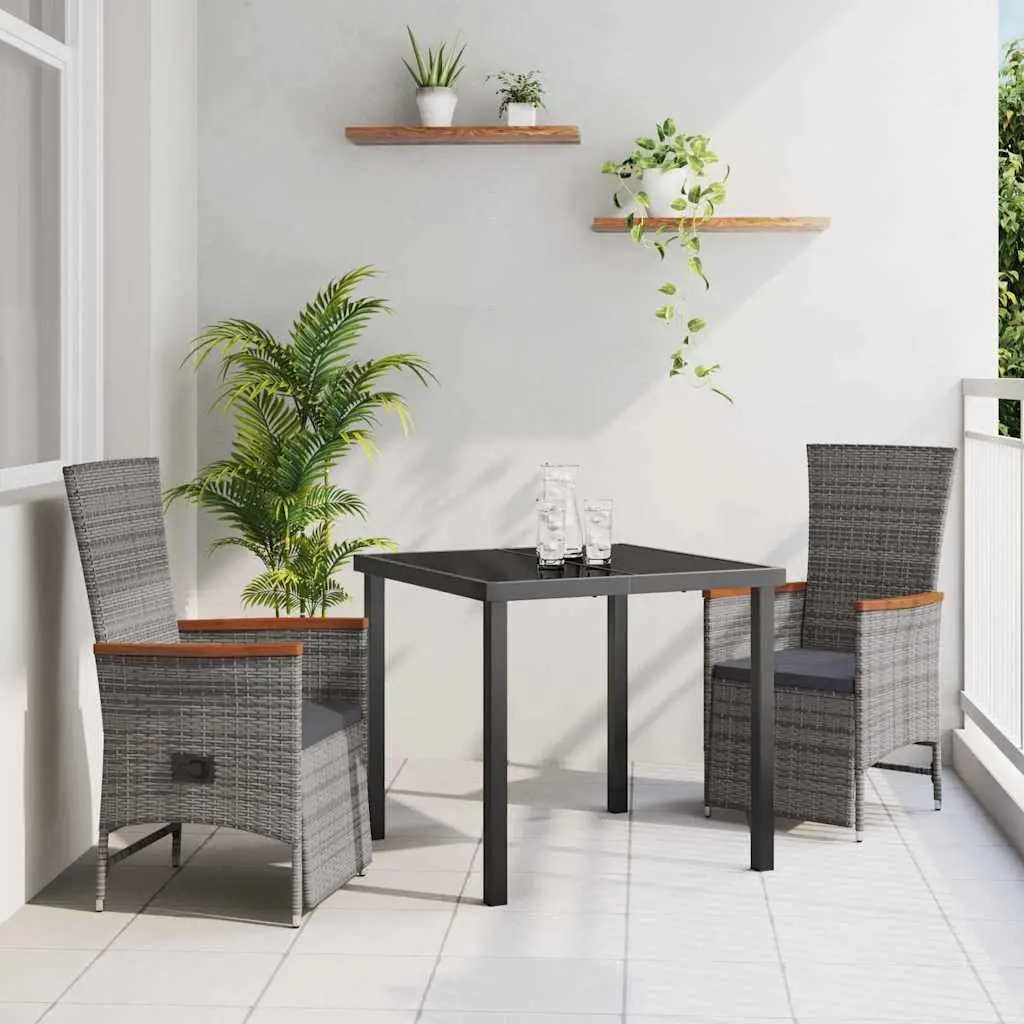 Grey Poly Rattan 3-Piece Dining Set