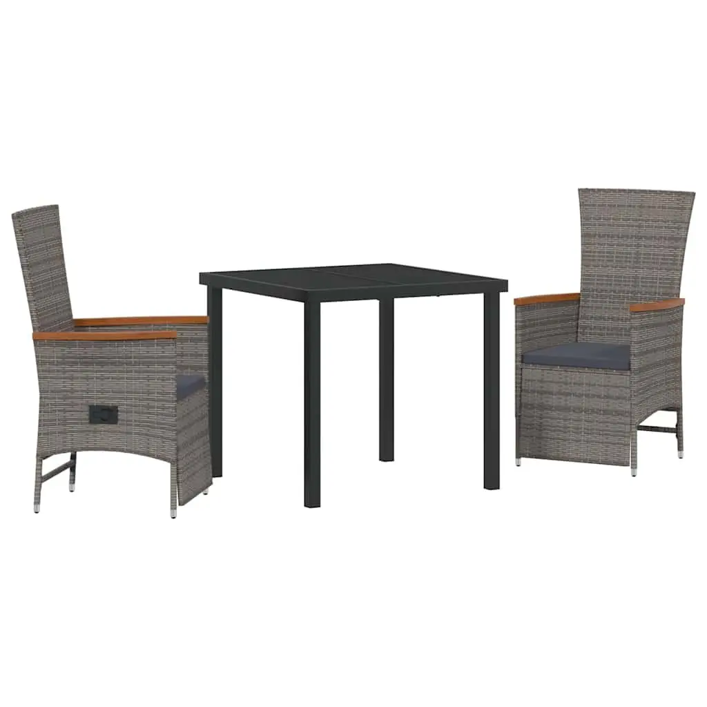 Grey Poly Rattan 3-Piece Dining Set