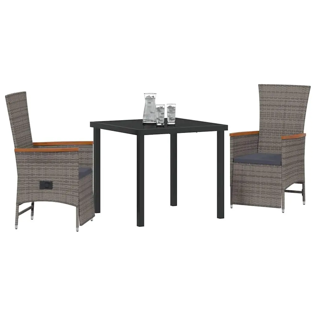 Grey Poly Rattan 3-Piece Dining Set
