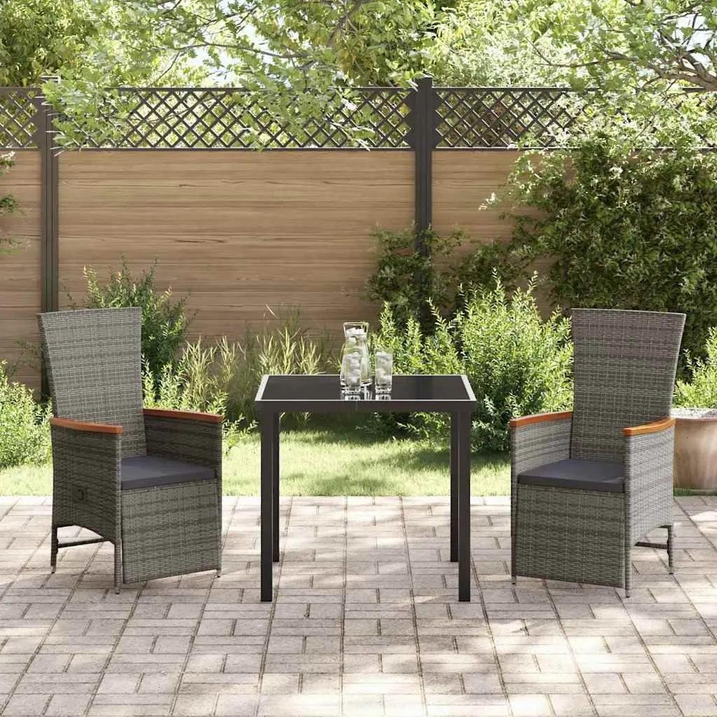 Grey Poly Rattan 3-Piece Dining Set