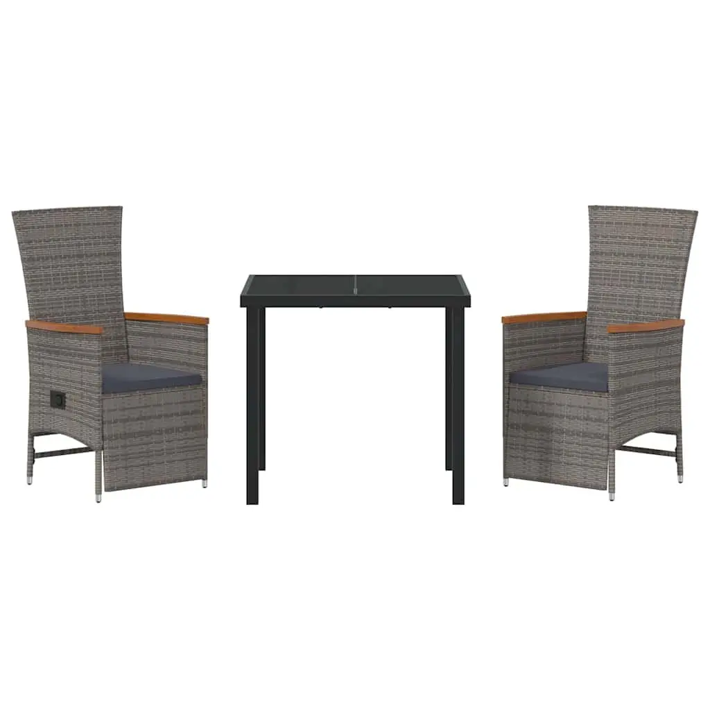 Grey Poly Rattan 3-Piece Dining Set