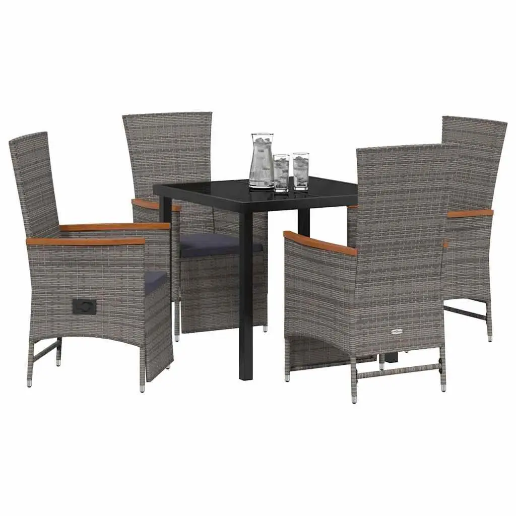 Garden Dining Set Grey 5 Pieces Poly Rattan Outdoor Furniture with Cushions