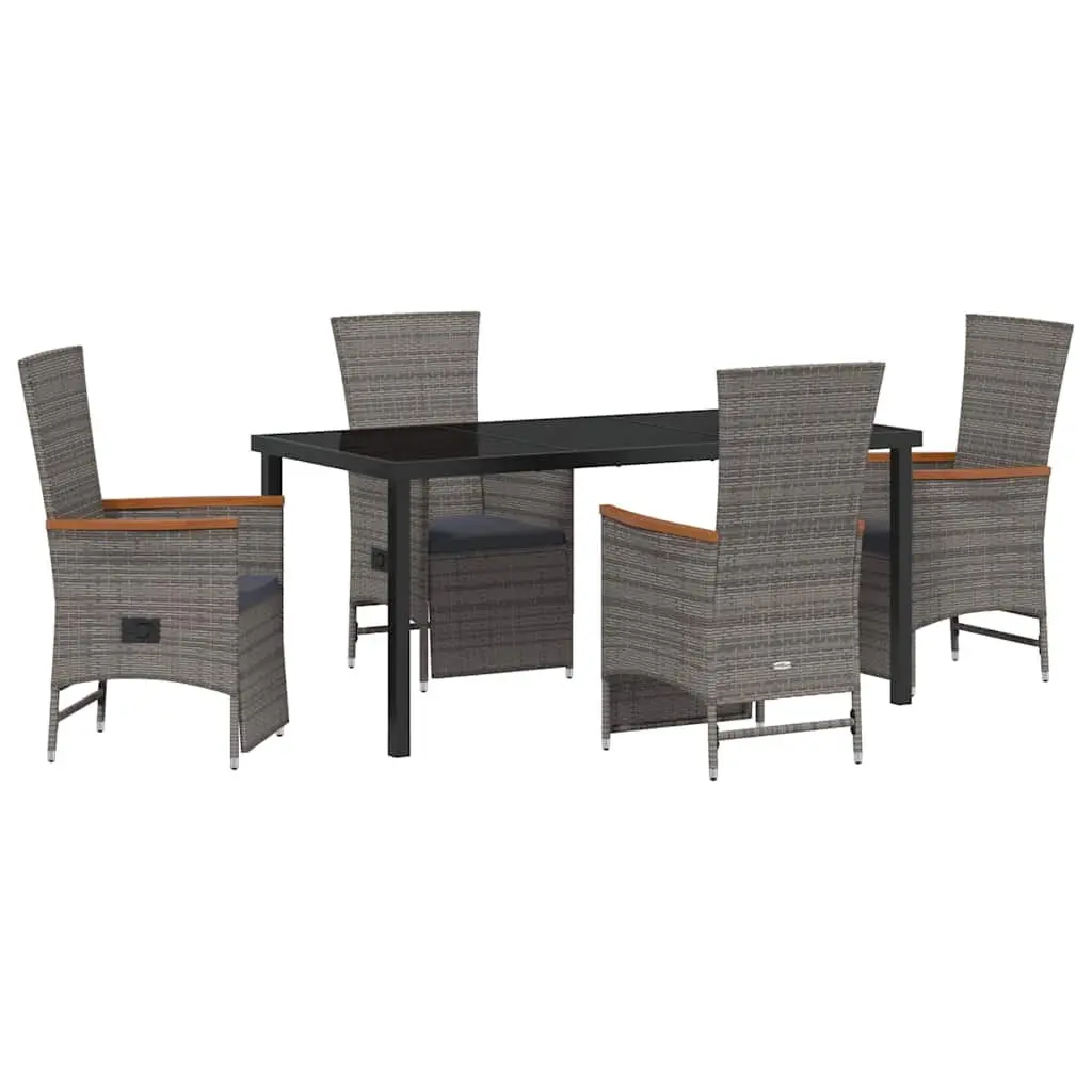 Garden Dining Set 5 Piece Outdoor Furniture Grey Poly Rattan with Cushions