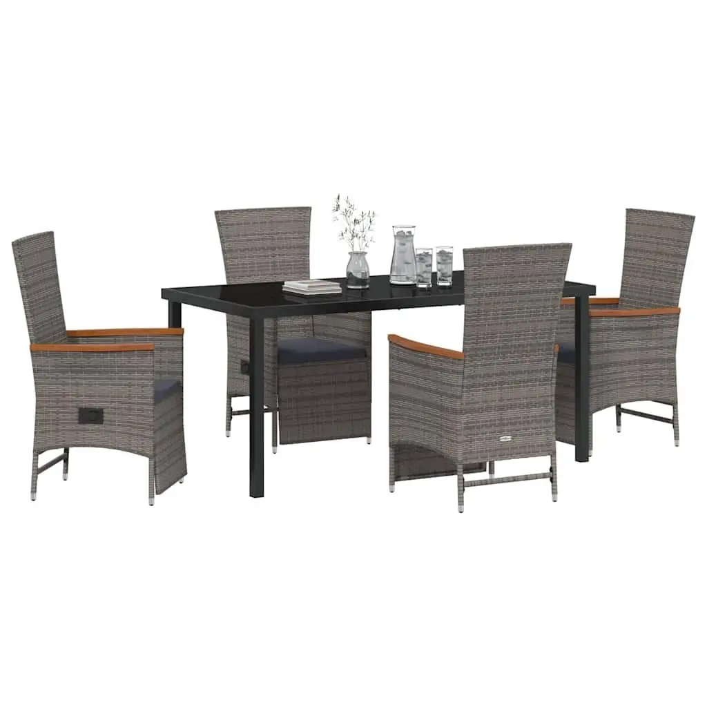 Garden Dining Set 5 Piece Outdoor Furniture Grey Poly Rattan with Cushions
