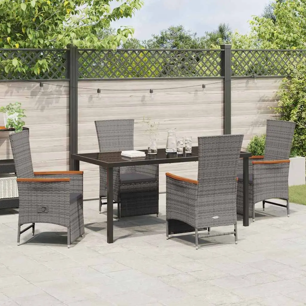 Garden Dining Set 5 Piece Outdoor Furniture Grey Poly Rattan with Cushions