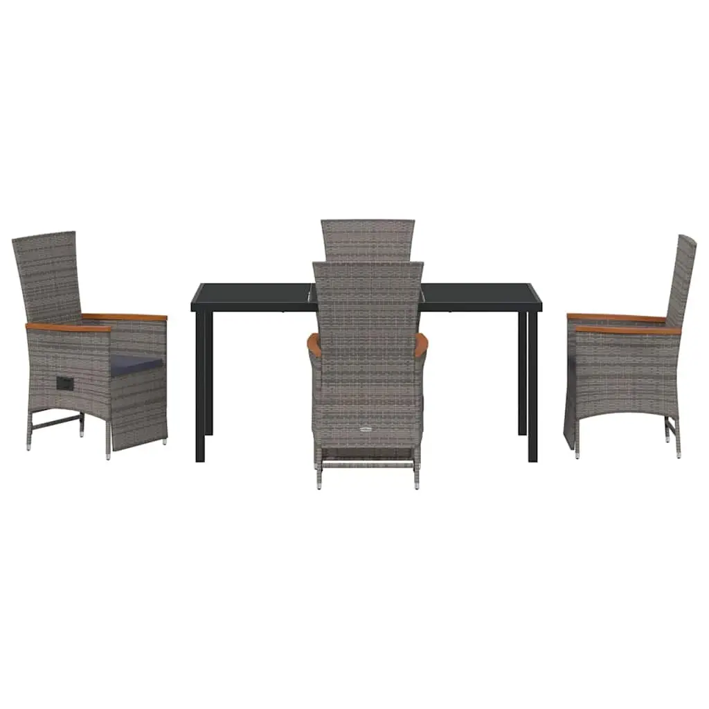 Garden Dining Set 5 Piece Outdoor Furniture Grey Poly Rattan with Cushions
