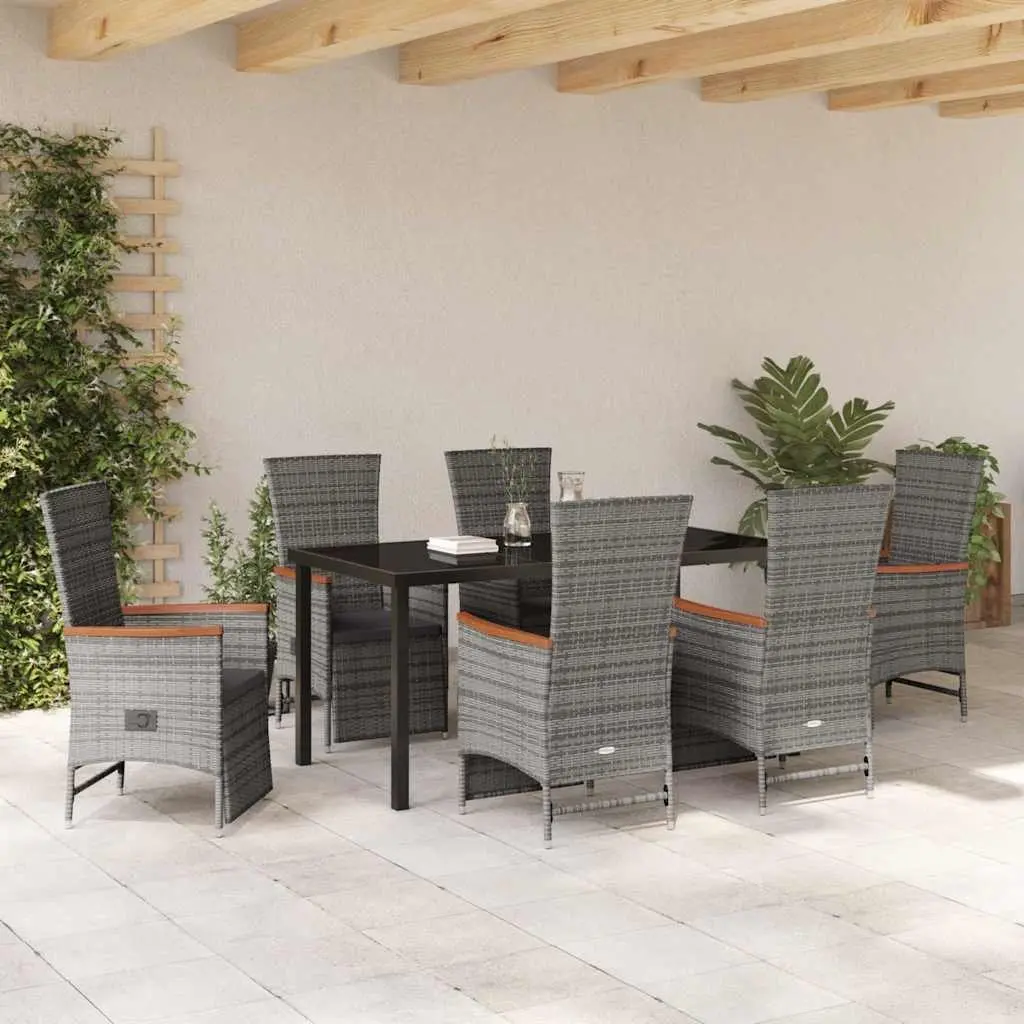 Garden Dining Set 7 Pieces Grey Poly Rattan Outdoor Furniture with Cushions