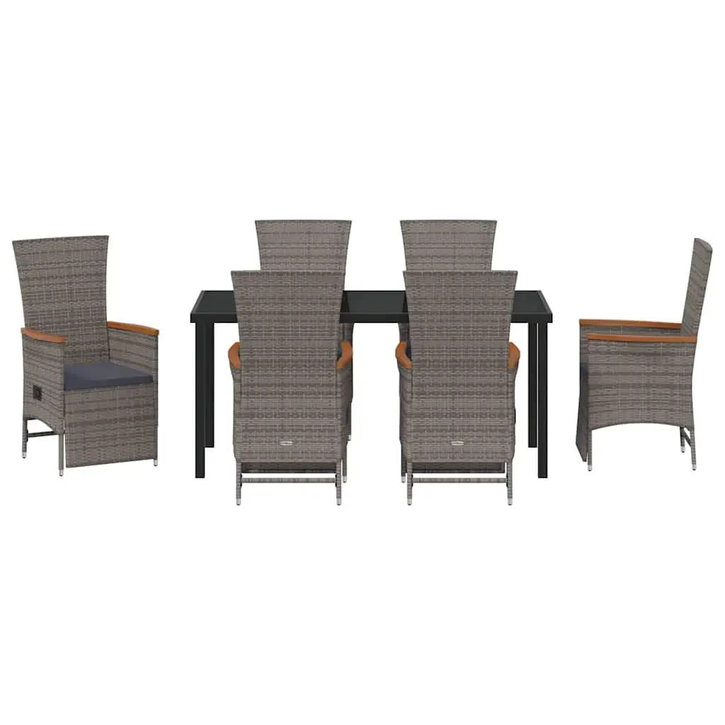 Garden Dining Set 7 Pieces Grey Poly Rattan Outdoor Furniture with Cushions
