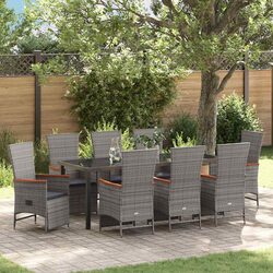 Garden Dining Set 9 Piece Outdoor Furniture Grey Poly Rattan with Cushions