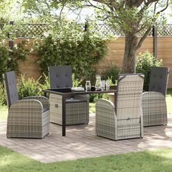 5 Piece Dining Set - Stylish Grey Poly Rattan Furniture