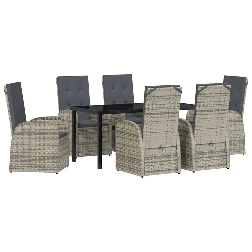 Garden Dining Set 7 Pieces Grey Poly Rattan Outdoor Furniture with Cushions