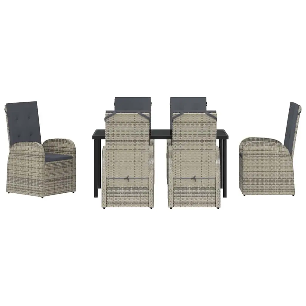 Garden Dining Set 7 Pieces Grey Poly Rattan Outdoor Furniture with Cushions