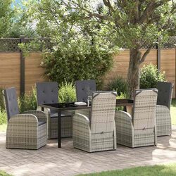 Garden Dining Set 7 Pieces Outdoor Furniture Grey Poly Rattan Chairs Table
