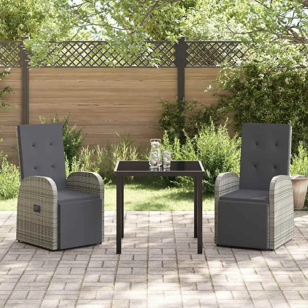 Outdoor Garden Dining Set 3 Pieces Grey Poly Rattan Patio Furniture with