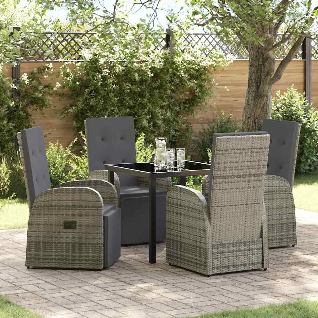 Garden Dining Set Grey 5 Piece Poly Rattan Outdoor Furniture with Cushions