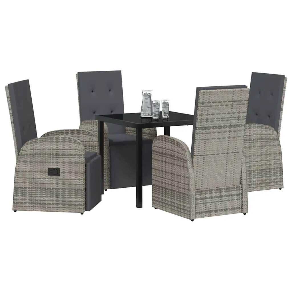 Garden Dining Set Grey 5 Piece Poly Rattan Outdoor Furniture with Cushions
