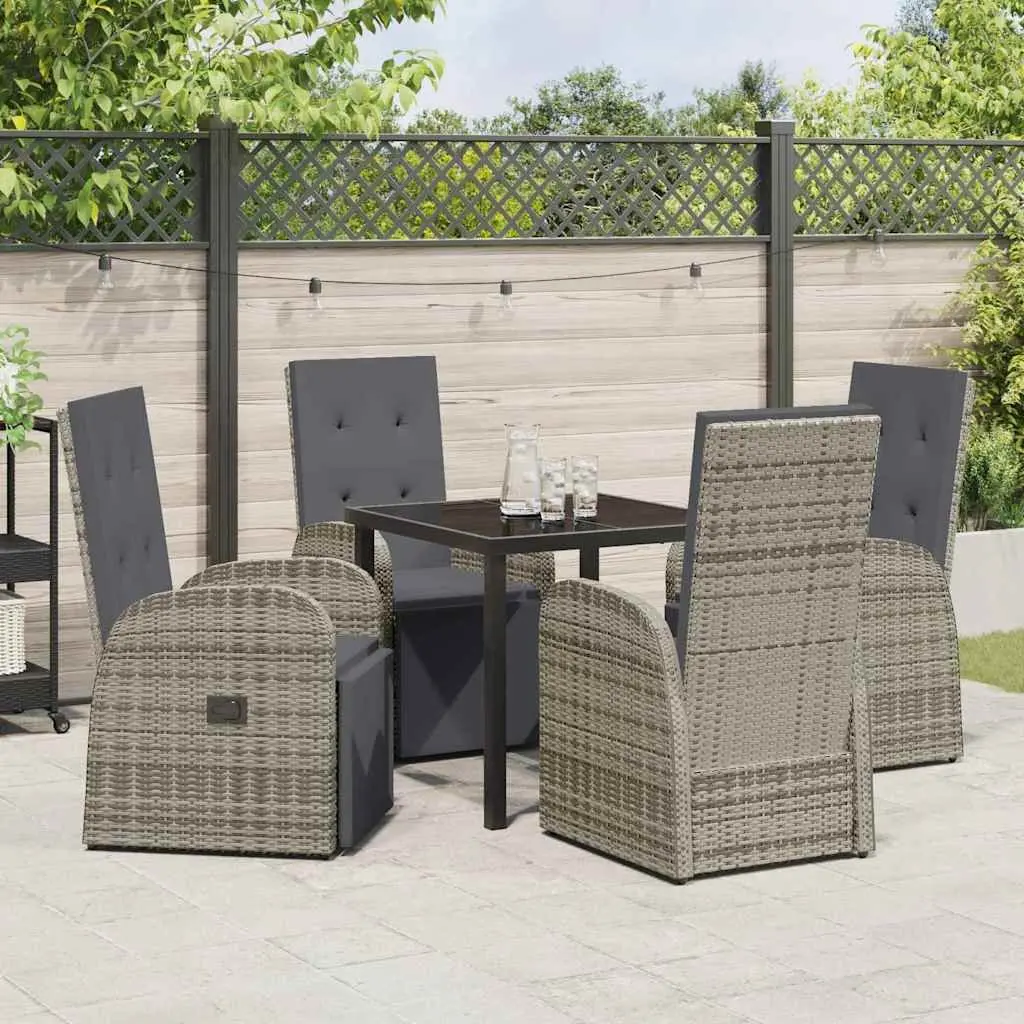 Garden Dining Set Grey 5 Piece Poly Rattan Outdoor Furniture with Cushions