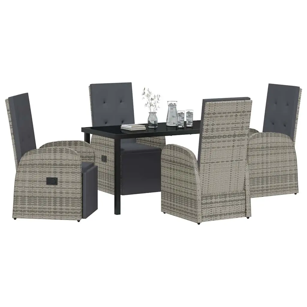 Garden Dining Set 5 Piece Outdoor Furniture Grey Poly Rattan Patio Table Chairs