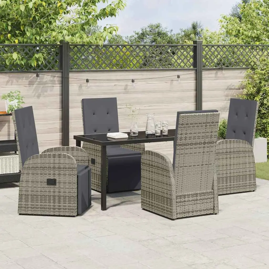 Garden Dining Set 5 Piece Outdoor Furniture Grey Poly Rattan Patio Table Chairs