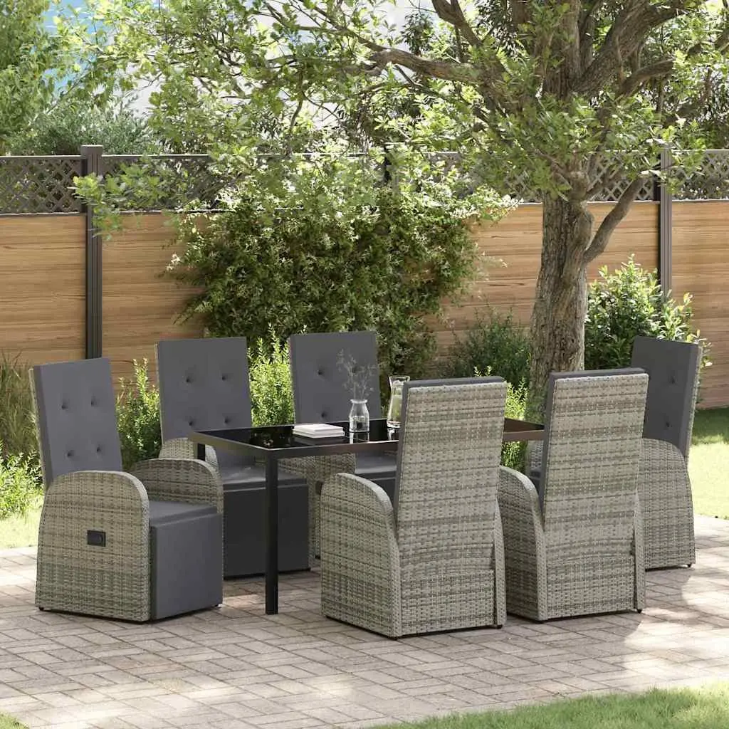 Garden Dining Set Grey 7 Piece Poly Rattan Outdoor Furniture Patio Table Chairs