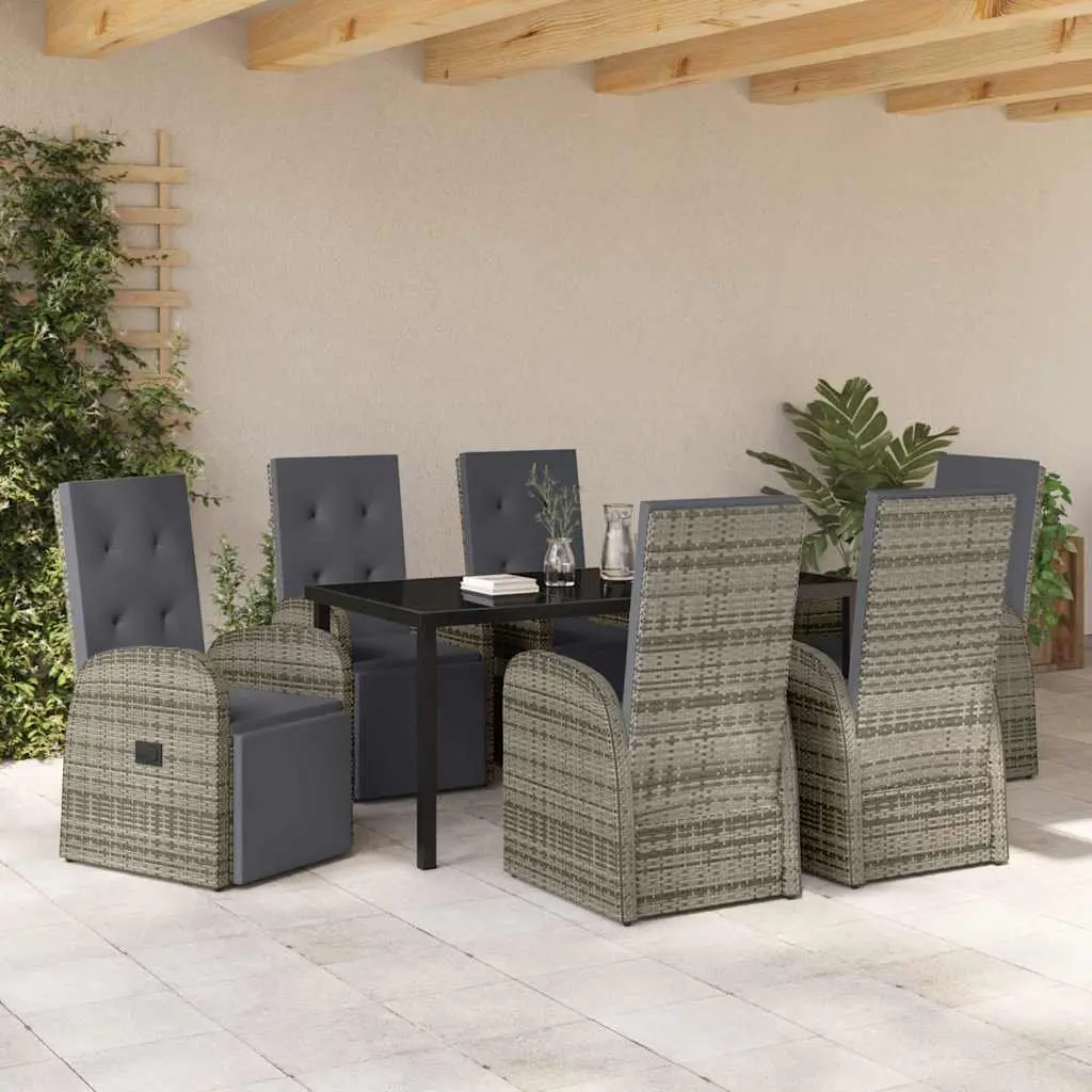 Garden Dining Set Grey 7 Piece Poly Rattan Outdoor Furniture Patio Table Chairs