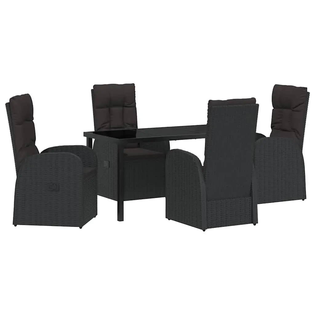 Outdoor Garden Dining Set Black 5 Piece Poly Rattan Chairs Table Adjustable Backrest