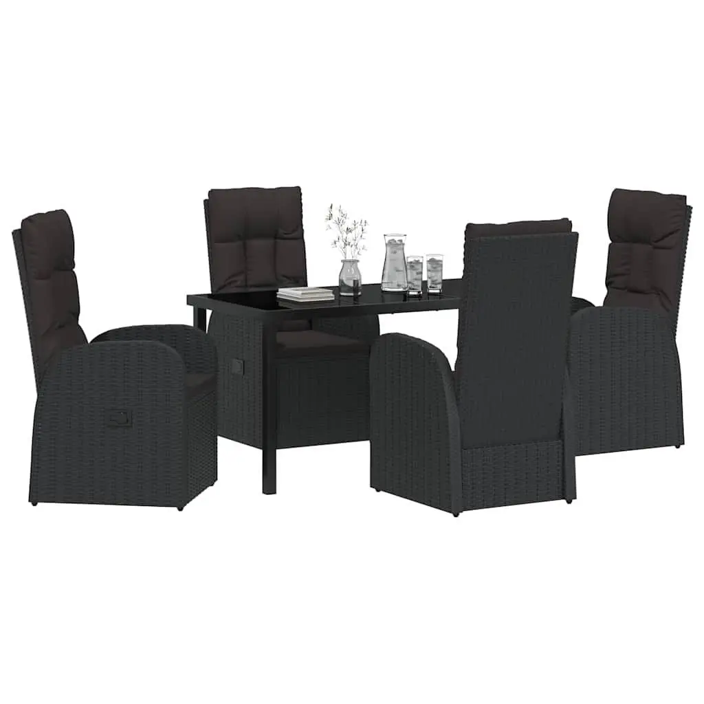 Outdoor Garden Dining Set Black 5 Piece Poly Rattan Chairs Table Adjustable Backrest