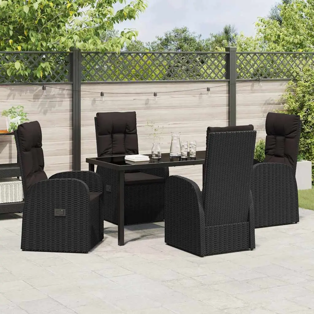 Outdoor Garden Dining Set Black 5 Piece Poly Rattan Chairs Table Adjustable Backrest