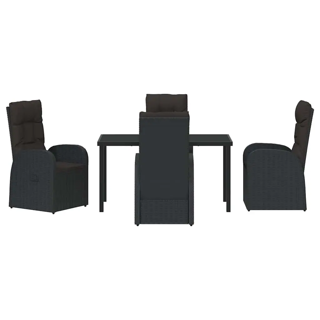 Outdoor Garden Dining Set Black 5 Piece Poly Rattan Chairs Table Adjustable Backrest