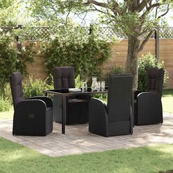 Outdoor Dining Set 5 Pieces Black Poly Rattan Garden Furniture with Tempered