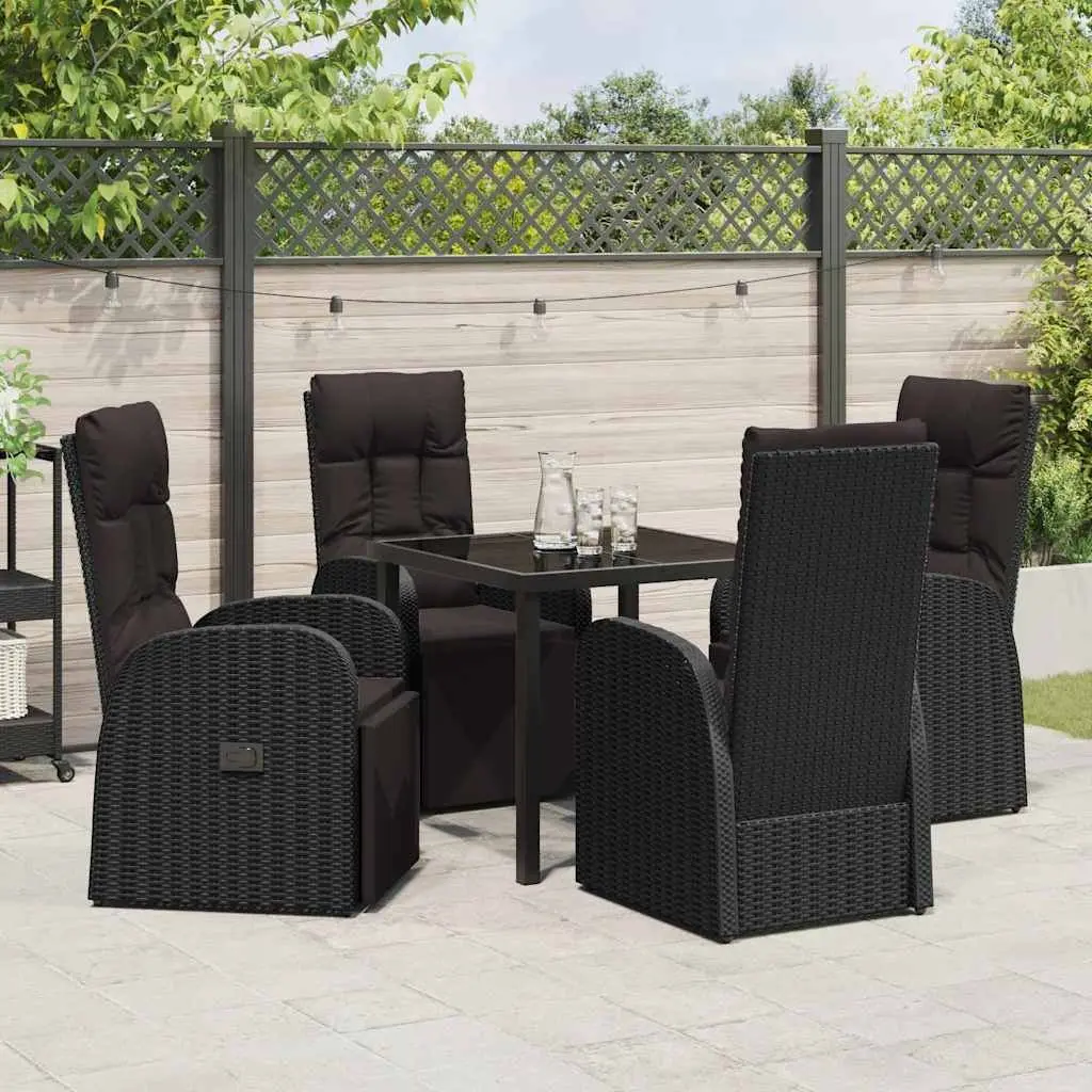 Outdoor Garden Dining Set Black 5 Piece Poly Rattan Chair Table Adjustable Backrest