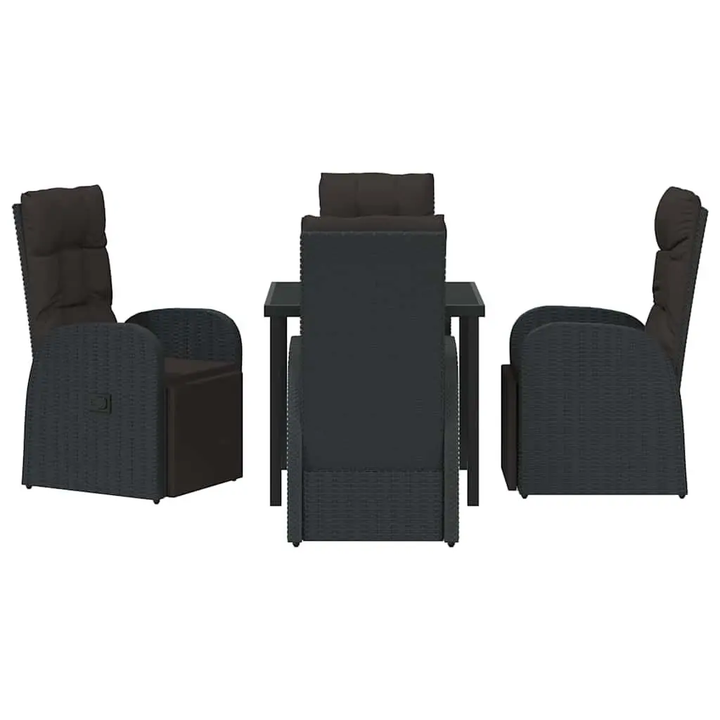 Outdoor Garden Dining Set Black 5 Piece Poly Rattan Chair Table Adjustable Backrest