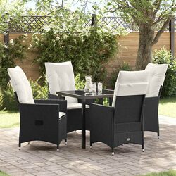 Concise 5-Piece Black Rattan Dining Set for Outdoors