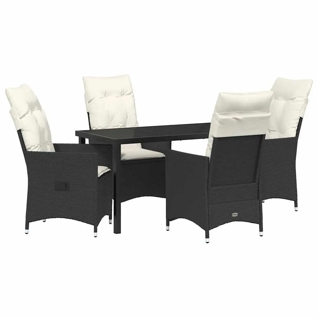 Outdoor Garden Dining Set 5 Piece Black Poly Rattan with Cushions Patio
