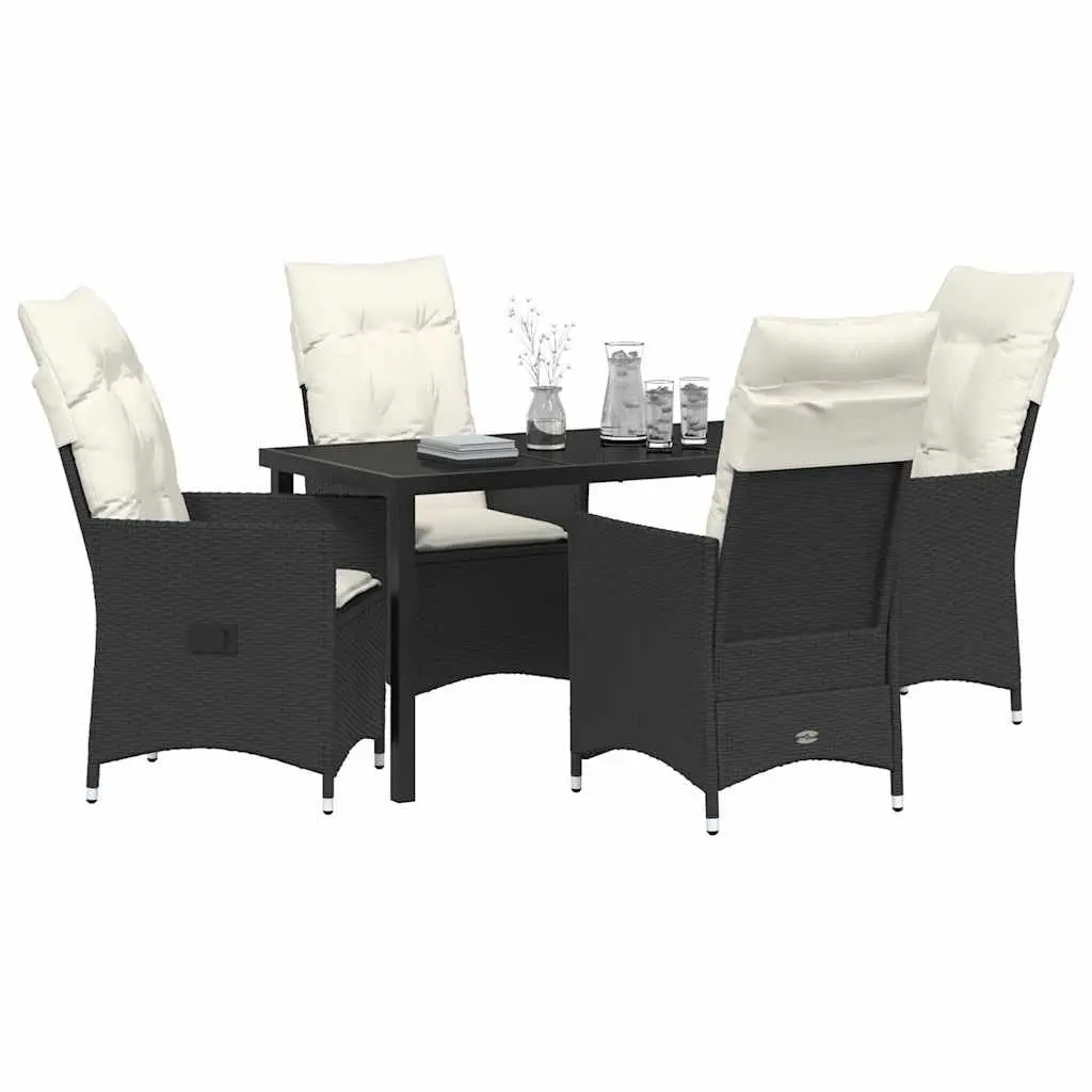 Outdoor Garden Dining Set 5 Piece Black Poly Rattan with Cushions Patio
