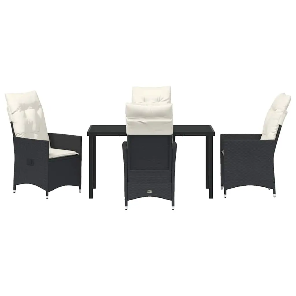 Outdoor Garden Dining Set 5 Piece Black Poly Rattan with Cushions Patio