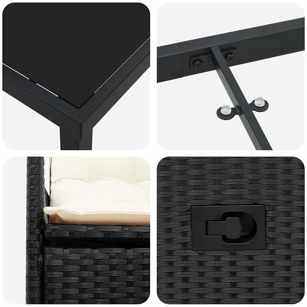 Outdoor Garden Dining Set 5 Piece Black Poly Rattan with Cushions Patio