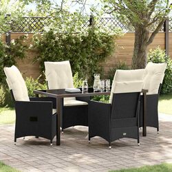 Outdoor Garden Dining Set 5 Piece Black Poly Rattan Patio Furniture with