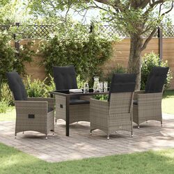 Garden Dining Set 5 Piece Outdoor Furniture Grey Poly Rattan with Cushions